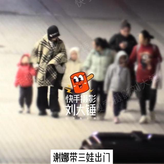 谢娜带3个女儿出门被偶遇