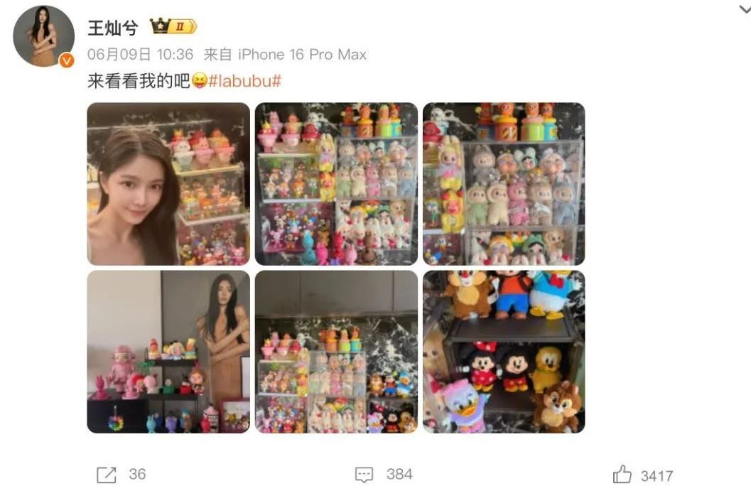杜淳妻子王灿兮晒出超全Labubu收藏