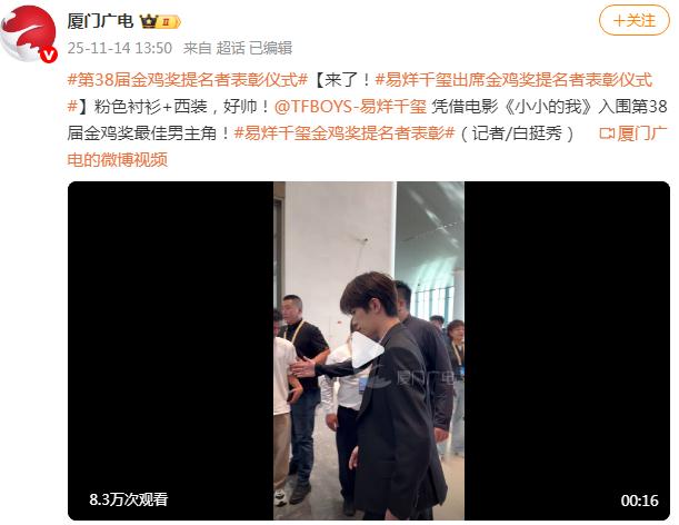 易烊千玺出席金鸡奖提名者表彰