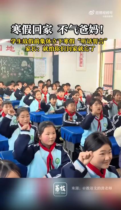 河南一小学全班宣誓寒假不气爸妈