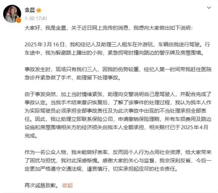 金晨车祸风波后首次亮相综艺